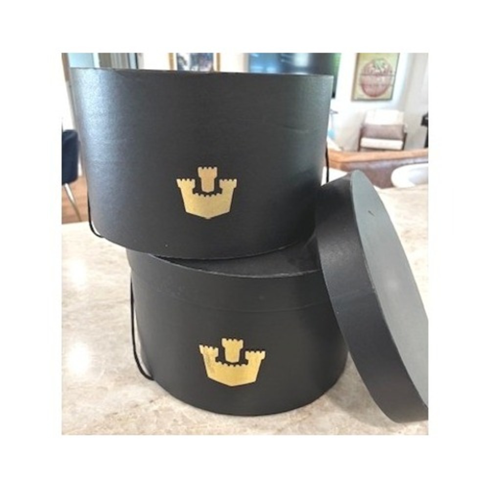 Goorin Bros Hat Boxes Set 2 Black Gold Castle Logo 13" 11.75" Hat Storage